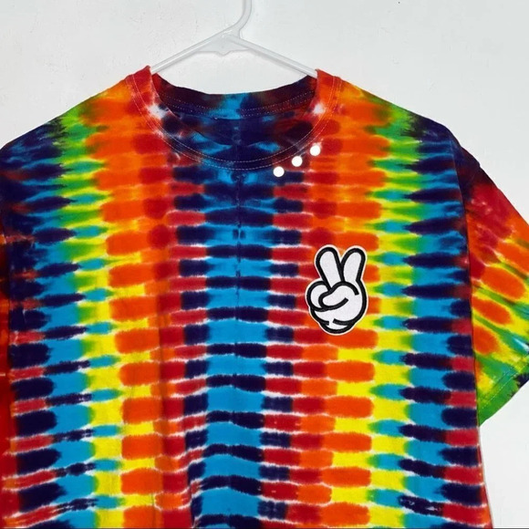 Reflective Colorful Tie Dye Retro Skater Custom Upcycled Tee Unisex Small Tshirt - Picture 4 of 16